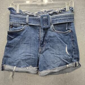 Kancan High Waisted Paperbag Belted Jean Shorts Size 25